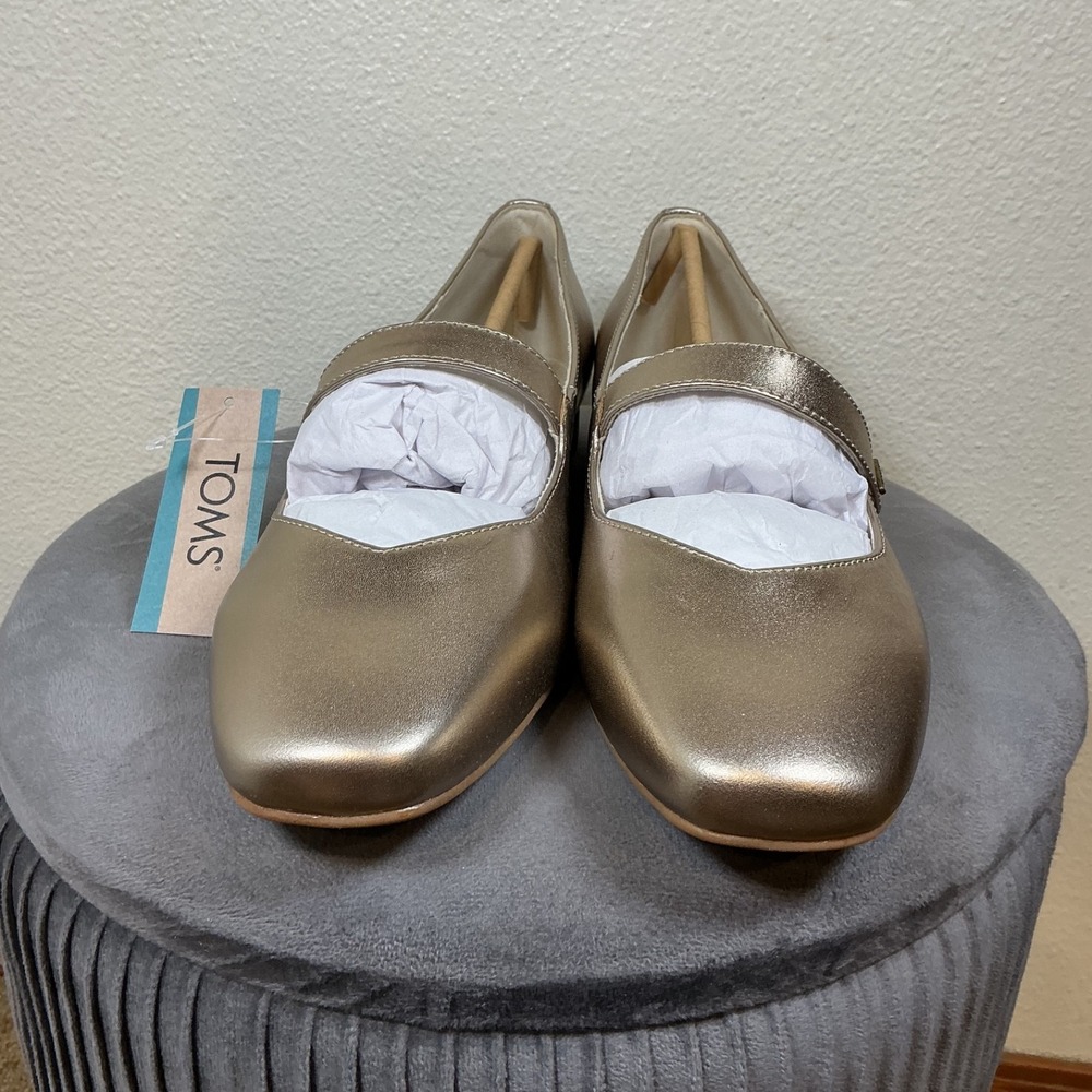 TOMS Bianca Mary Jane Ballet Flats Womens‎ Gold Casual Size 11 Leather Metallic - Picture 7 of 13